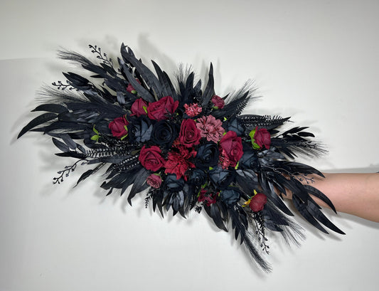 Wedding Arch Arrangement Black Burgundy Arch Aisle Arrangement Halloween Decor Gothic Black Artificial Flowers Eucalyptus Bunny Tails Reddit