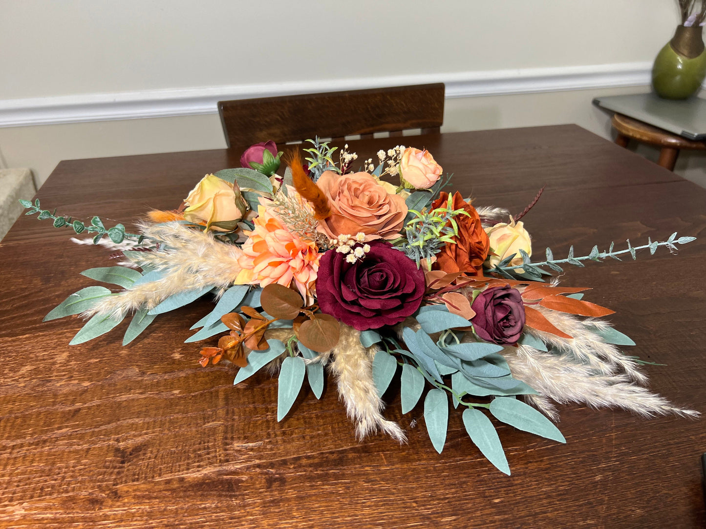 Wedding Centerpiece Terracotta Boho Table Decor Sweetheart Burnt Orange Burgundy Table Centerpiece Pampas Grass Artificial Flower