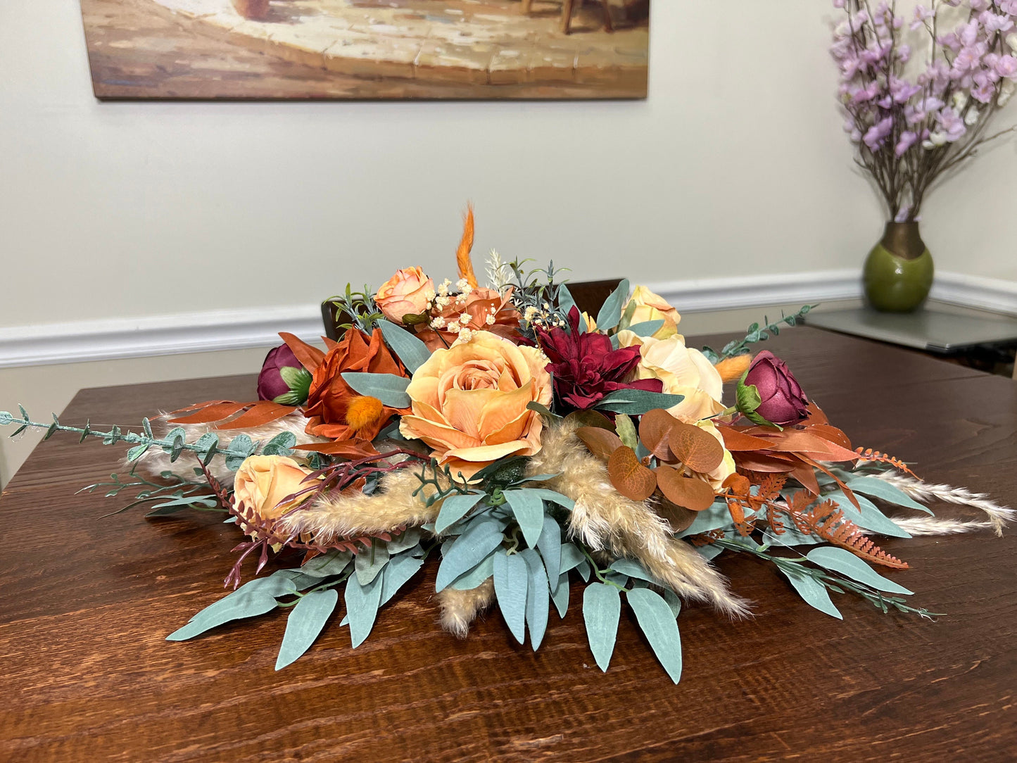 Wedding Centerpiece Terracotta Boho Table Decor Sweetheart Burnt Orange Burgundy Table Centerpiece Pampas Grass Artificial Flower
