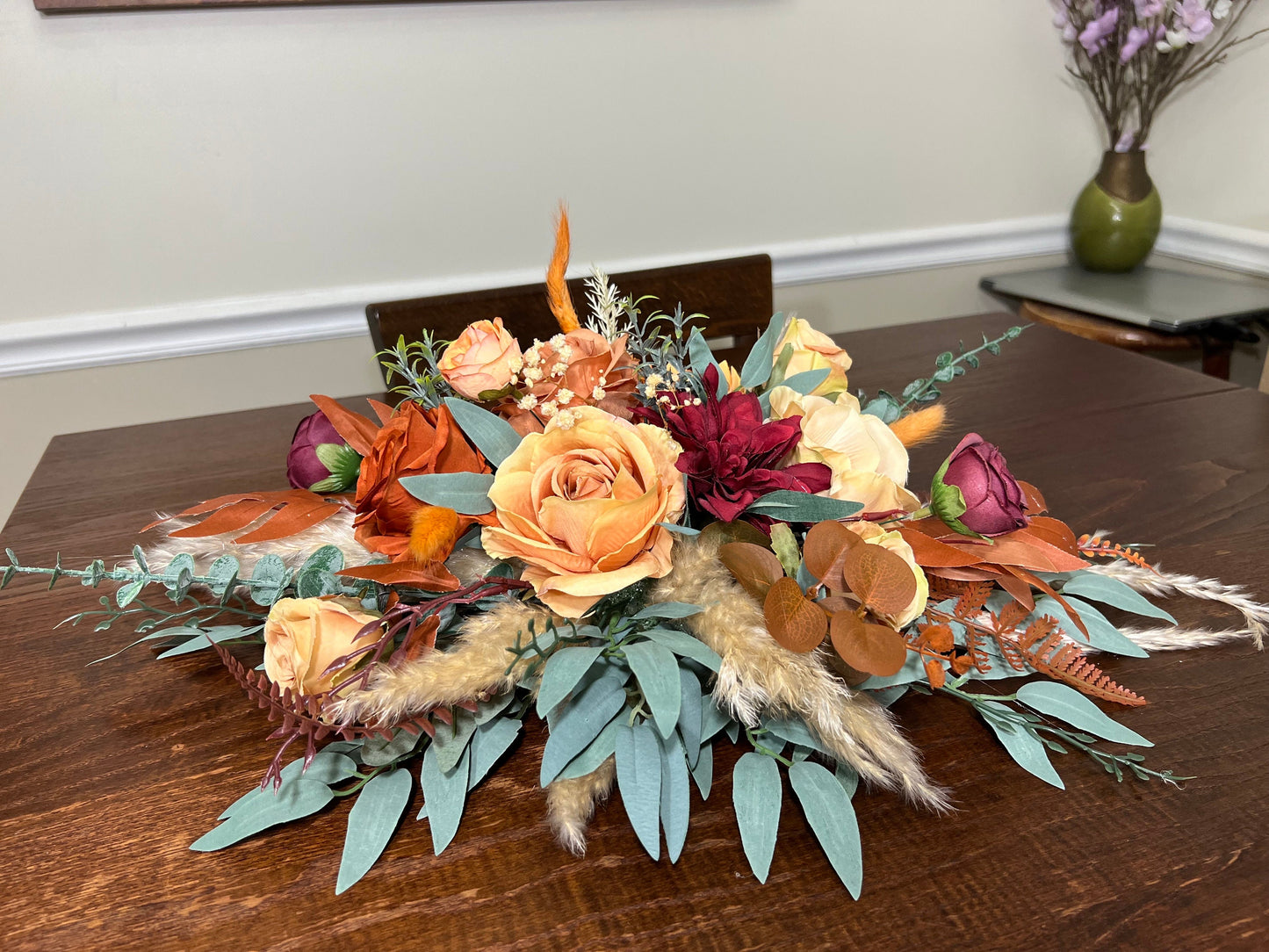 Wedding Centerpiece Terracotta Boho Table Decor Sweetheart Burnt Orange Burgundy Table Centerpiece Pampas Grass Artificial Flower
