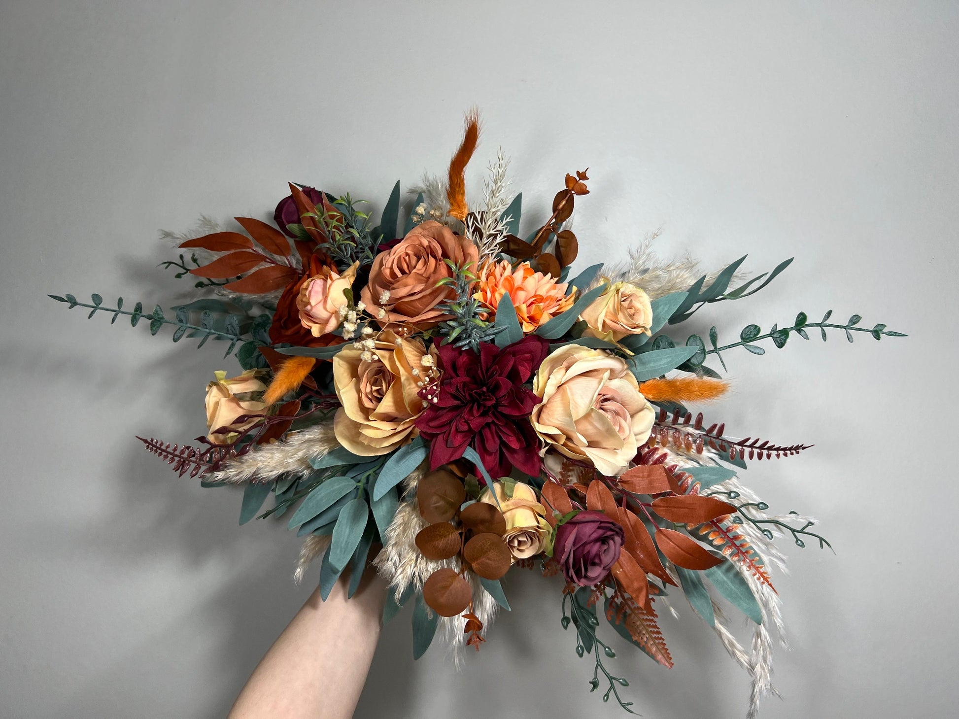 Wedding Centerpiece Terracotta Boho Table Decor Sweetheart Burnt Orange Burgundy Table Centerpiece Pampas Grass Artificial Flower