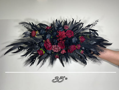 Wedding Cascade Black Bouquet Burgundy Gothic Bridal Halloween Cascading Bouquet Black Decor Burgundy Artificial Flower Bridesmaids Black