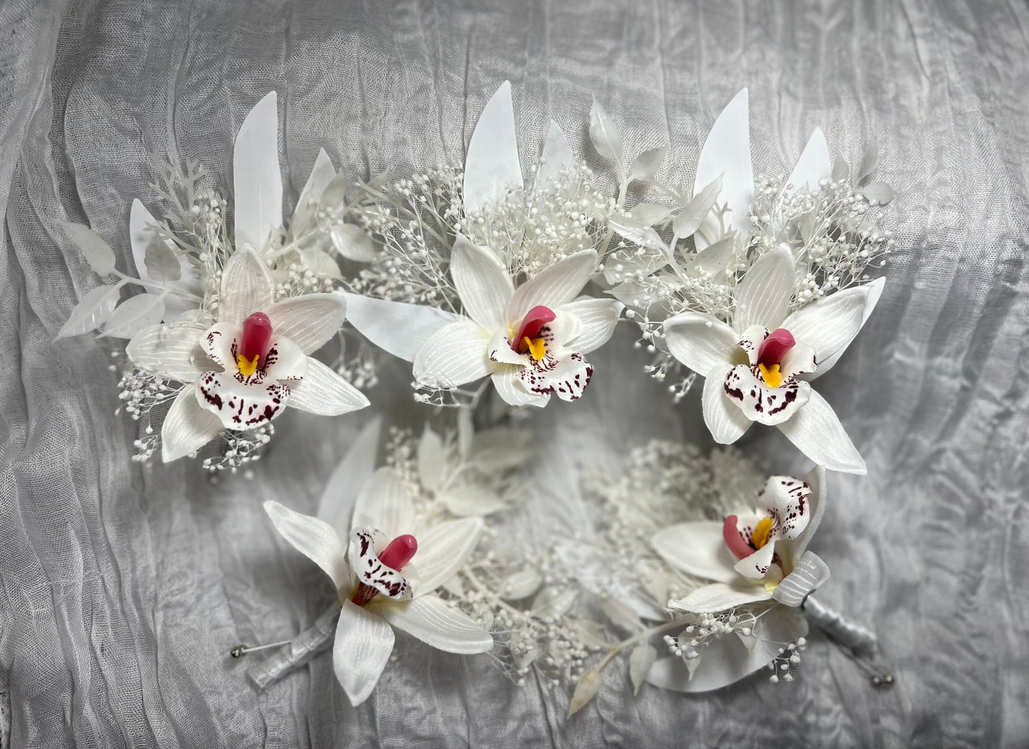 Wedding Orchid Boutonniere Rustic White Wedding Ivory Groom Orchid Boutonnière Groomsmen Decor Baby Breath Artificial Flower Tropical Orchid