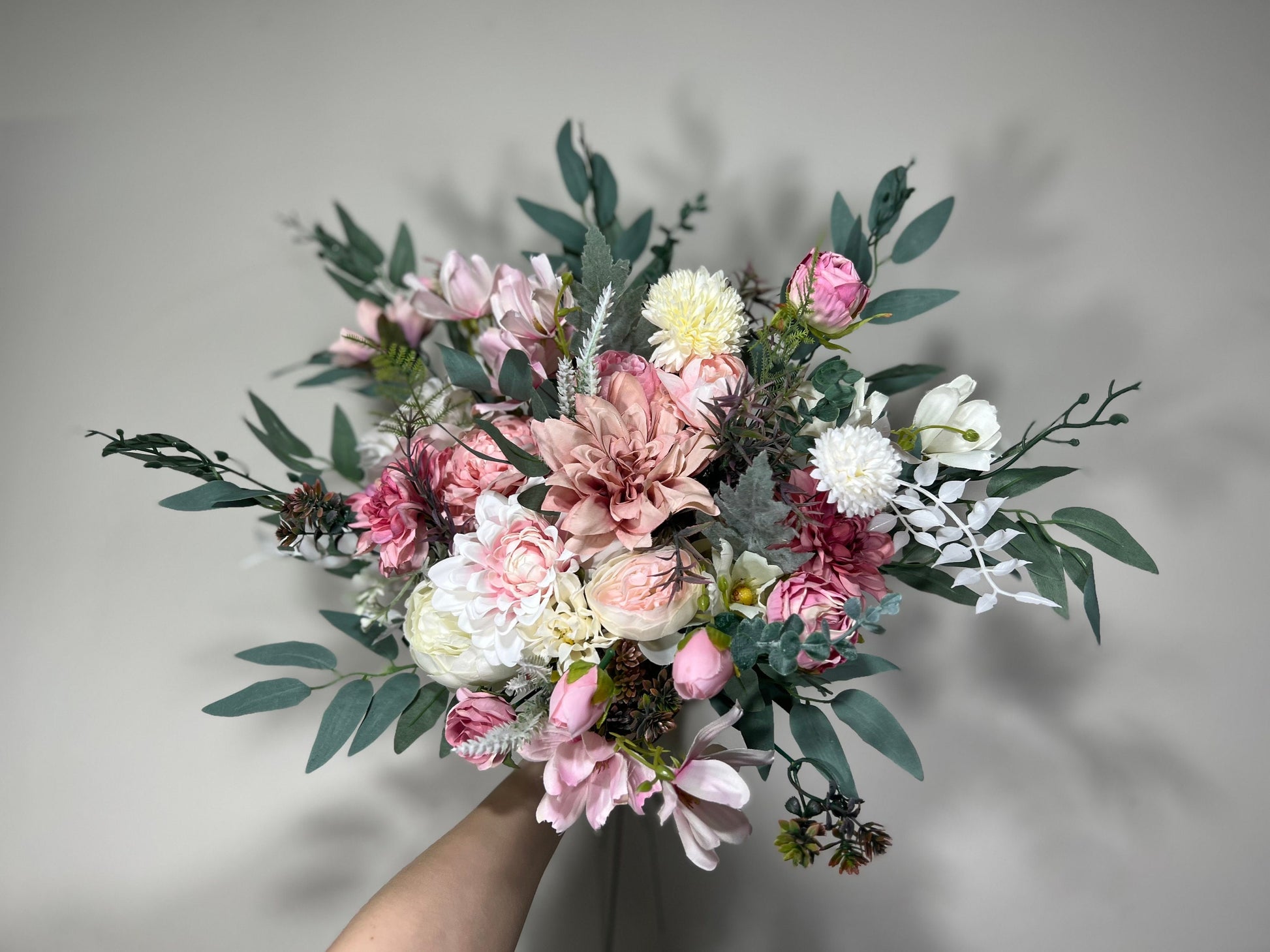 Wedding Bouquet Pink Dusty Rose Bridal Blush Wedding Bouquet Wild Flower White Bridesmaids Eucalyptus Pink Ivory Spring Artificial Flower
