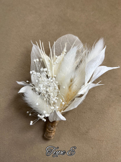 Wedding Boutonniere White Boho Wedding Groom Boutonniere Groomsmen Ivory Dusty Rose Men Boutonnière Artificial Flower Pampas Grass