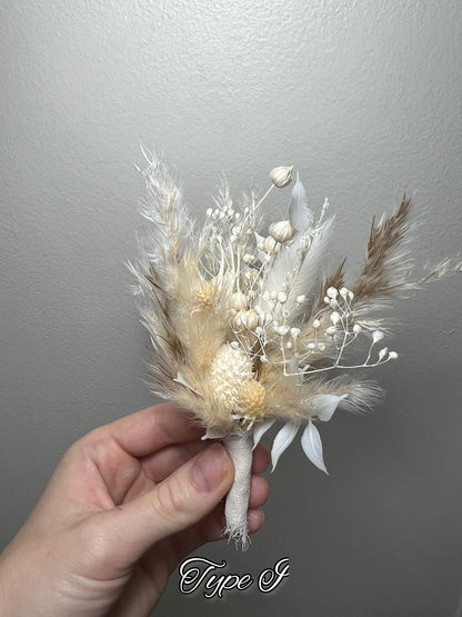 Wedding Boutonniere White Boho Wedding Groom Boutonniere Groomsmen Ivory Dusty Rose Men Boutonnière Artificial Flower Pampas Grass