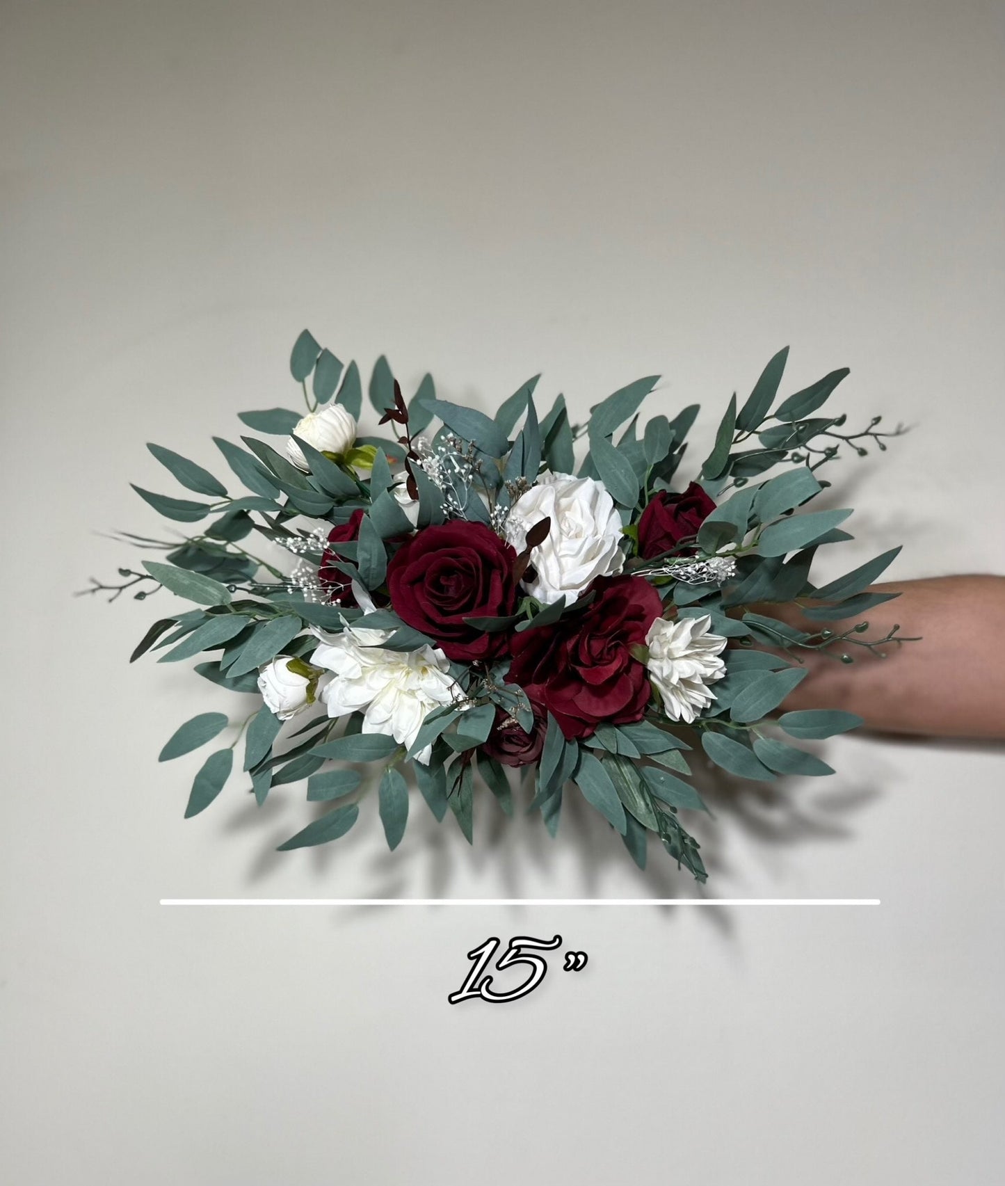 White Burgundy Winter Bouquet Small Bridesmaids Petite Christmas Bouquet Eucalyptus Holiday Ivory Wine Red Baby Breath Artificial Flowers