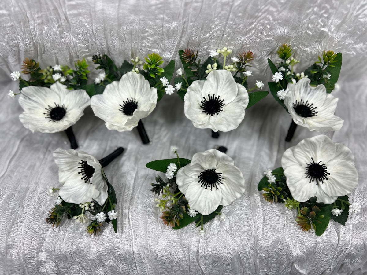 White Black Bouquet Wedding Cascade Anemone Bouquet White Cascading Bouquet Bridesmaids Black White Anemone Bouquet Greenery Artificial