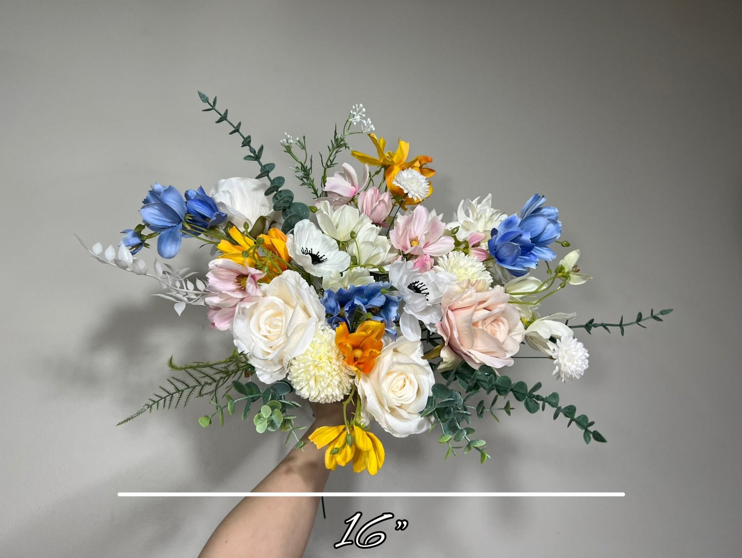 Wedding Bouquet Wild Flower Bridal White Bouquet Pink Blush Dusty Blue Bridesmaids Bouquet Poppy Spring Summer Anemone Artificial Flower
