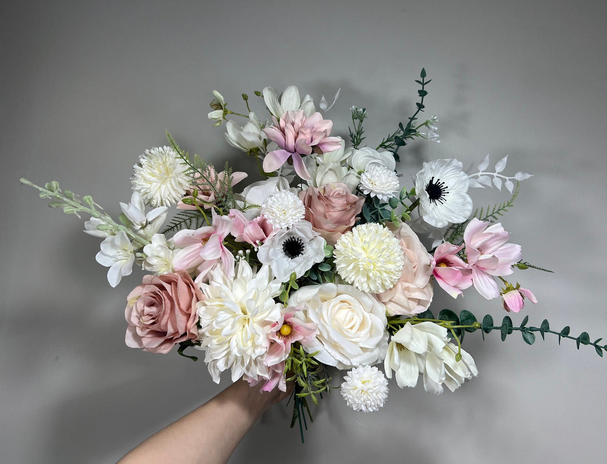 Wedding Dusty Rose Bouquet Wild Flower Bridal White Bouquet Pink Blush Bridesmaids Bouquet Spring Summer Anemone Artificial Flower Poppy