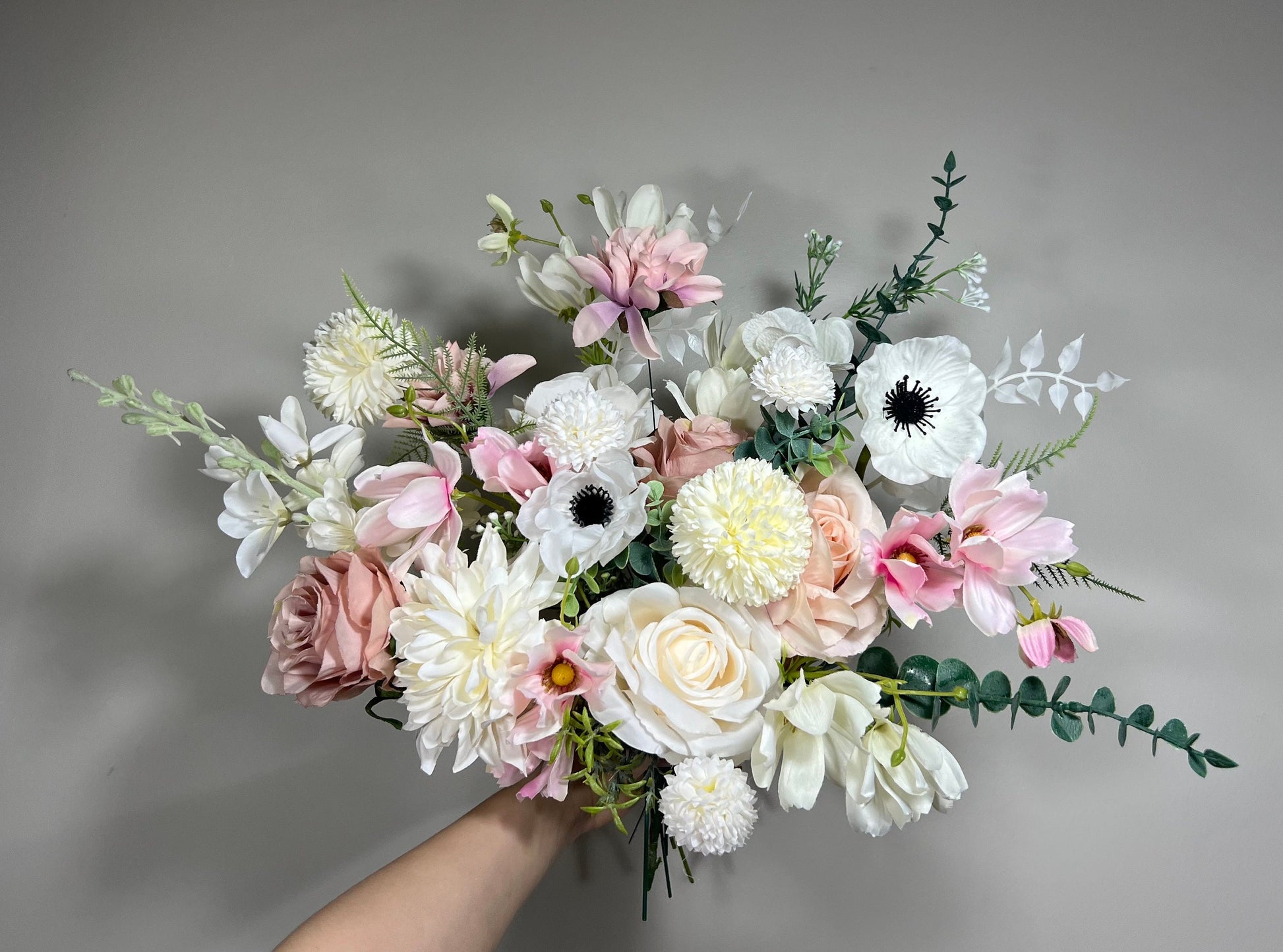 Wedding Dusty Rose Bouquet Wild Flower Bridal White Bouquet Pink Blush Bridesmaids Bouquet Spring Summer Anemone Artificial Flower Poppy