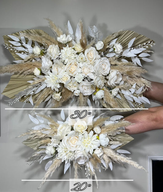 Wedding White Arch Arrangement Boho Pampas Grass Ivory Arch Aisle Arrangement Arch Palms Leaves Wall Decor Artificial Dried Flowers Swag