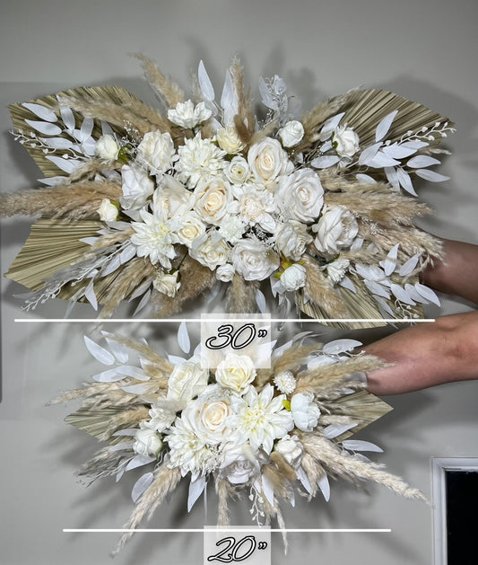 Wedding White Arch Arrangement Boho Pampas Grass Ivory Arch Aisle Arrangement Arch Palms Leaves Wall Decor Artificial Dried Flowers Swag