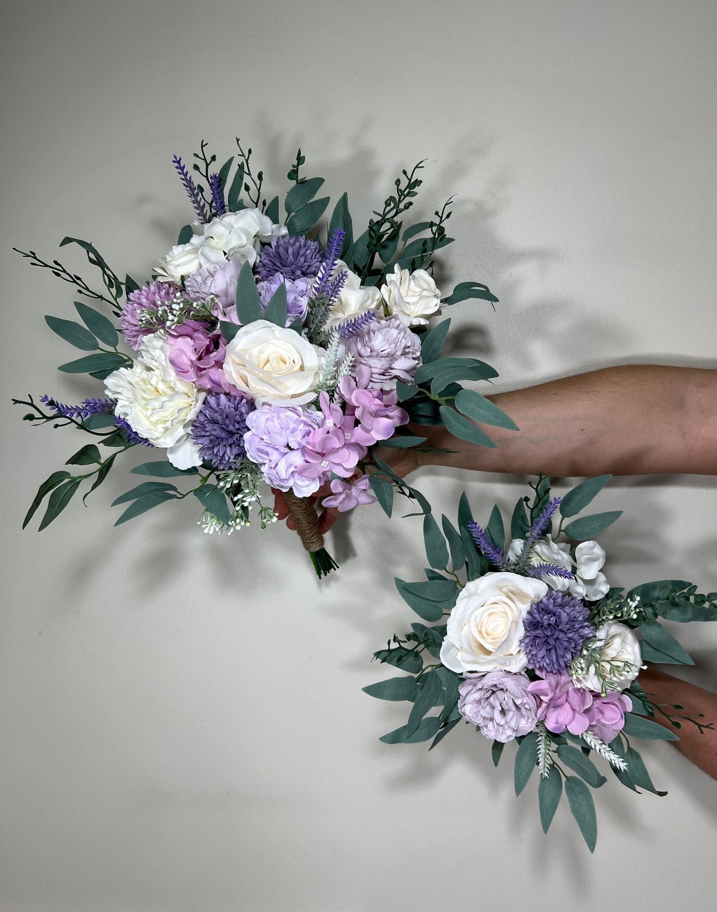 Wedding Lavender Bouquet Purple Bridal Violet Bouquet Plum Bridesmaids Lilac Dandelion Hydrangea Eucalyptus White Wild Flowers Artificial