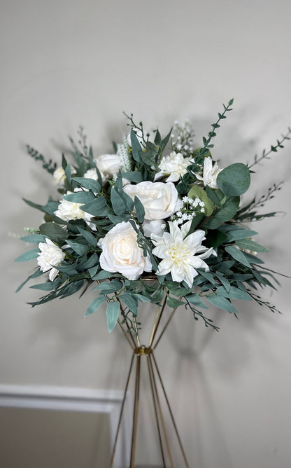 Wedding Centerpiece White Table Flower Ball Decoration Table Centerpiece Barrel White Whiskey Ivory Greenery Eucalyptus Artificial Flower