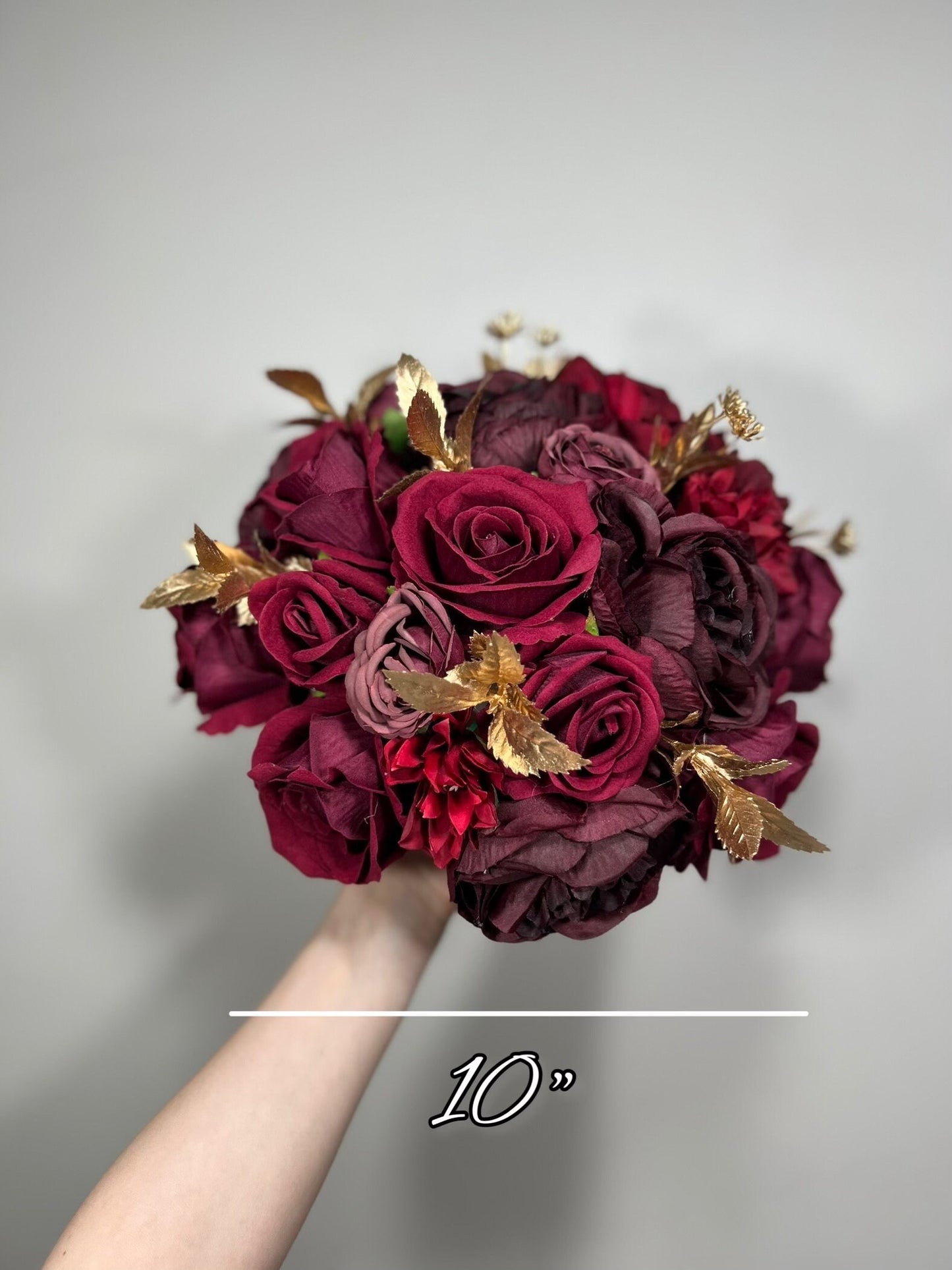 Wedding Burgundy Bouquet Bridal Gold Rustic Bridesmaids Bouquet Burgundy Maroon Red Bouquet Christmas Gold Artificial Flowers