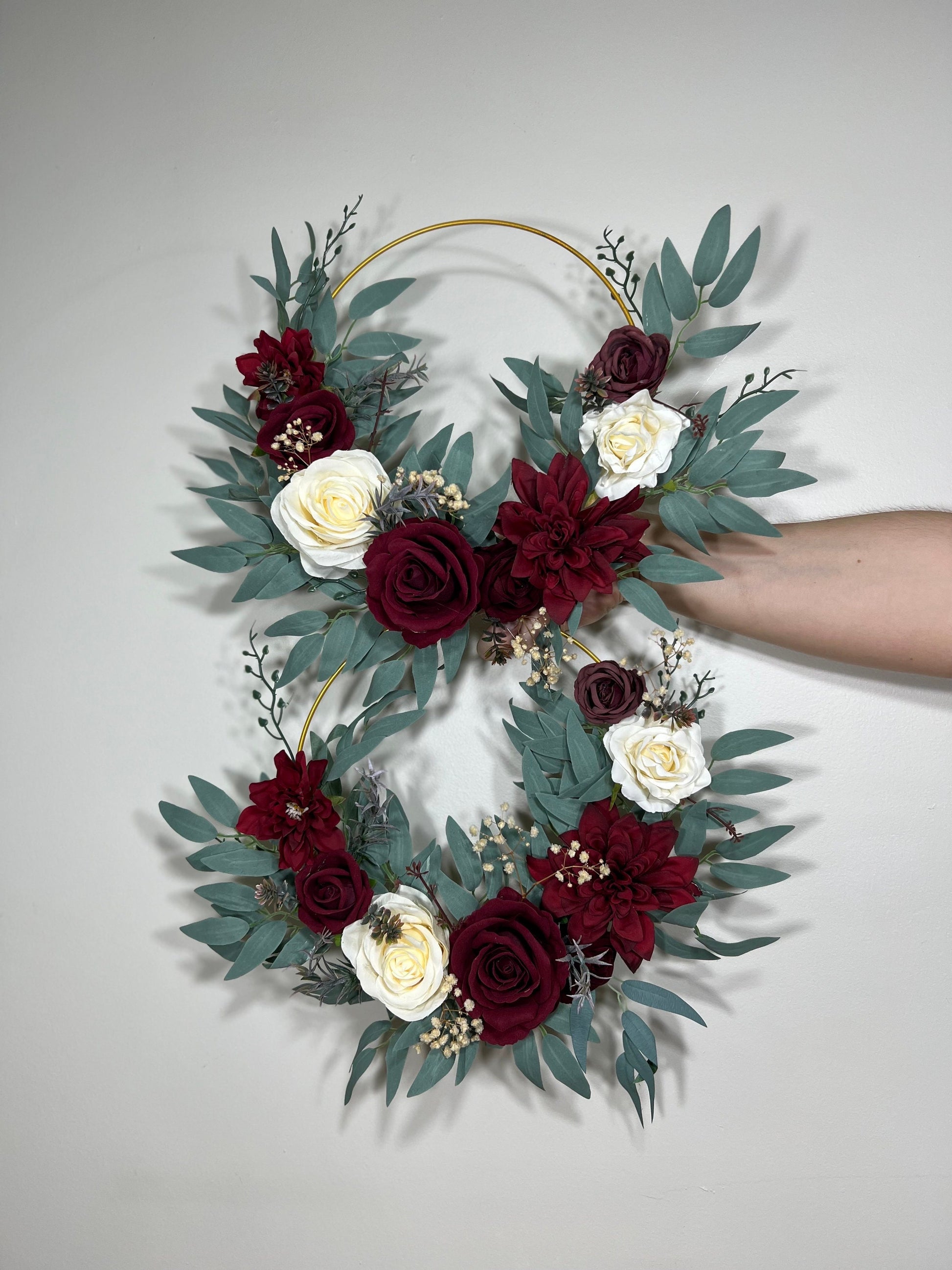 Wedding Hoop Burgundy Bridal Champagne Hoop Burgundy Bridesmaids Ring Maroon Wreath Flower Girl Ivory Fall Artificial Flower White Hoop