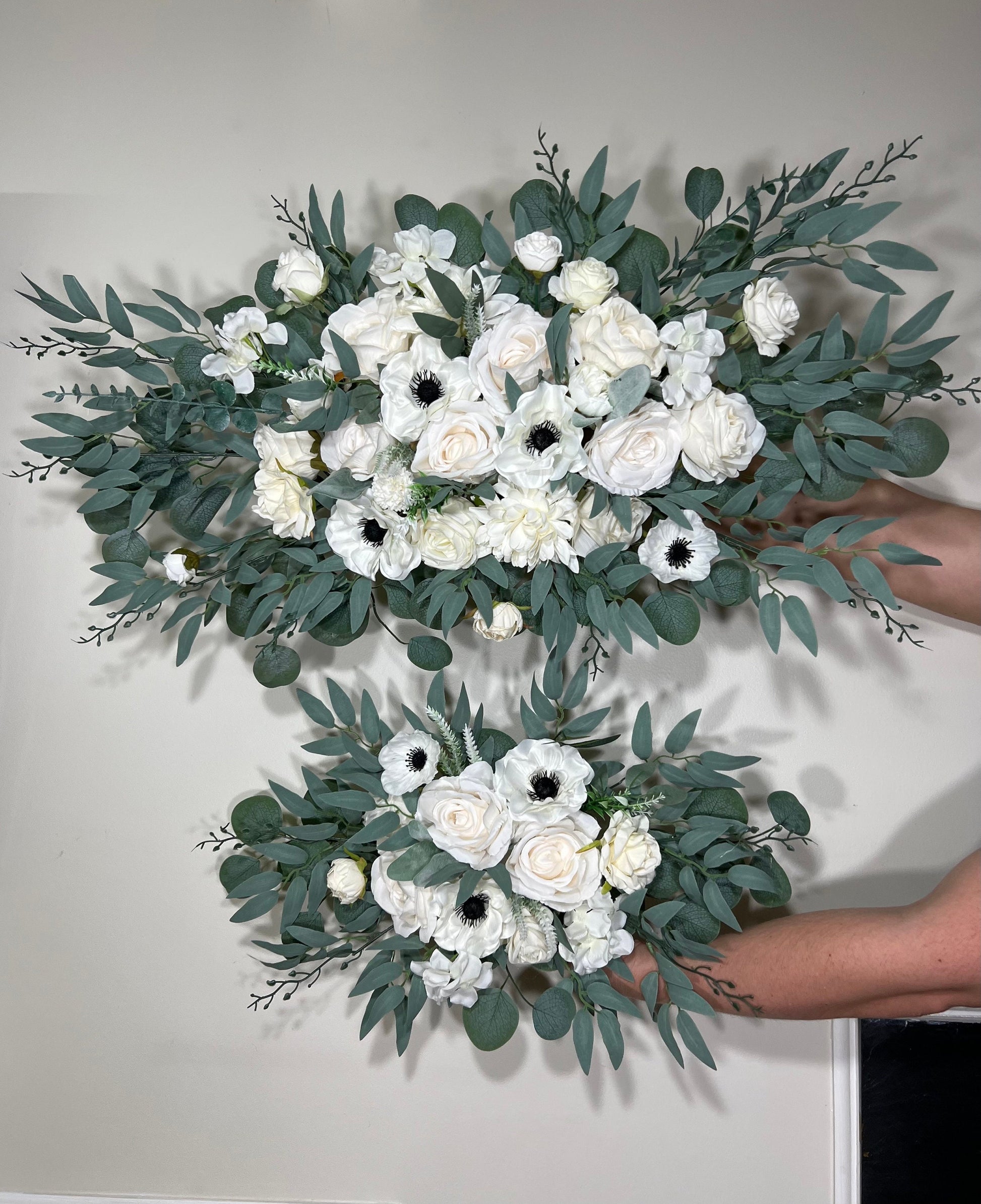 Wedding Arch Arrangement White Anemone Arch Aisle Arrangement Ivory Decor White Artificial Flowers Eucalyptus Anemone Centerpiece Sage Swag