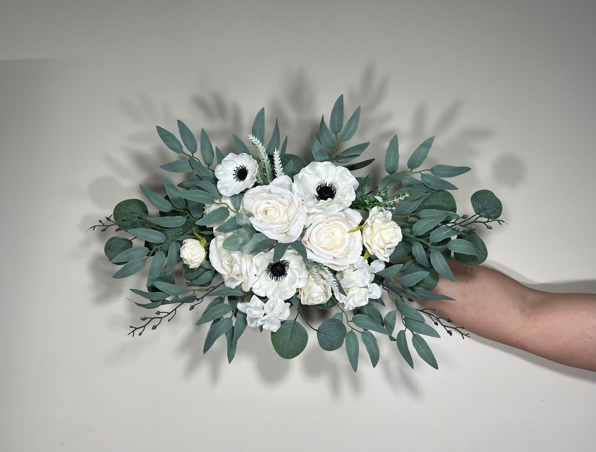 Wedding Arch Arrangement White Anemone Arch Aisle Arrangement Ivory Decor White Artificial Flowers Eucalyptus Anemone Centerpiece Sage Swag