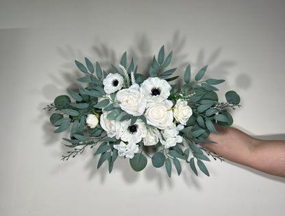 Wedding Arch Arrangement White Anemone Arch Aisle Arrangement Ivory Decor White Artificial Flowers Eucalyptus Anemone Centerpiece Sage Swag