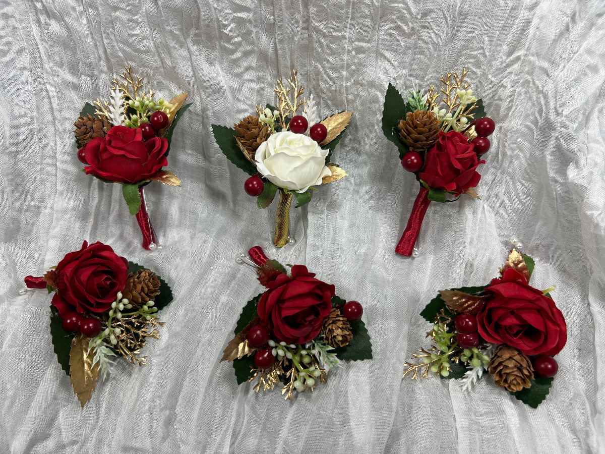 Christmas White Gold Red Boutonniere Wedding Groom Boutonnières Groomsmen Ivory Boutonnière Christmas Pine Cone Artificial Flowers Reddit