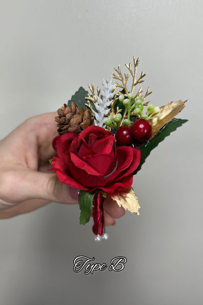 Pocket Boutonniere Christmas Wedding Groom Red Square Boutonnières Groomsmen Pocket Boutonnière White Red Winter Boutonniere Pine Cone
