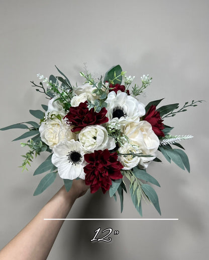 Wedding Bouquet Anemone Bridal Ivory Anemone White Bridesmaids Bouquet Burgundy Dahlia White Anemone Winter Christmas Artificial Flower