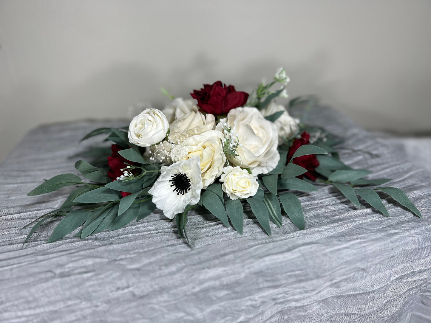 Wedding Bouquet Anemone Bridal Ivory Anemone White Bridesmaids Bouquet Burgundy Dahlia White Anemone Winter Christmas Artificial Flower