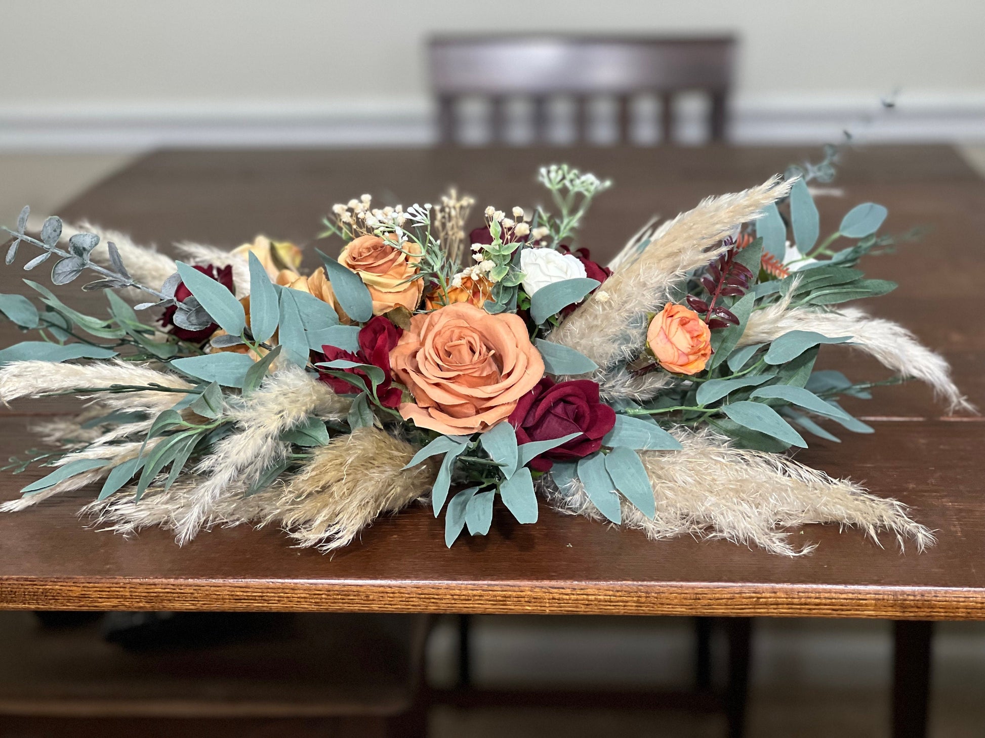 Wedding Centerpiece Terracotta Boho Table Decor Sweetheart Burnt Orange Burgundy Table Centerpiece Pampas Grass Artificial Flower
