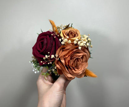 Wedding Bouquet Rust Burgundy Bouquet Bridal Terracotta Pampas Grass Bridesmaids Bouquet Burnt Orange Ivory Fall Hydrangea Artificial Flower