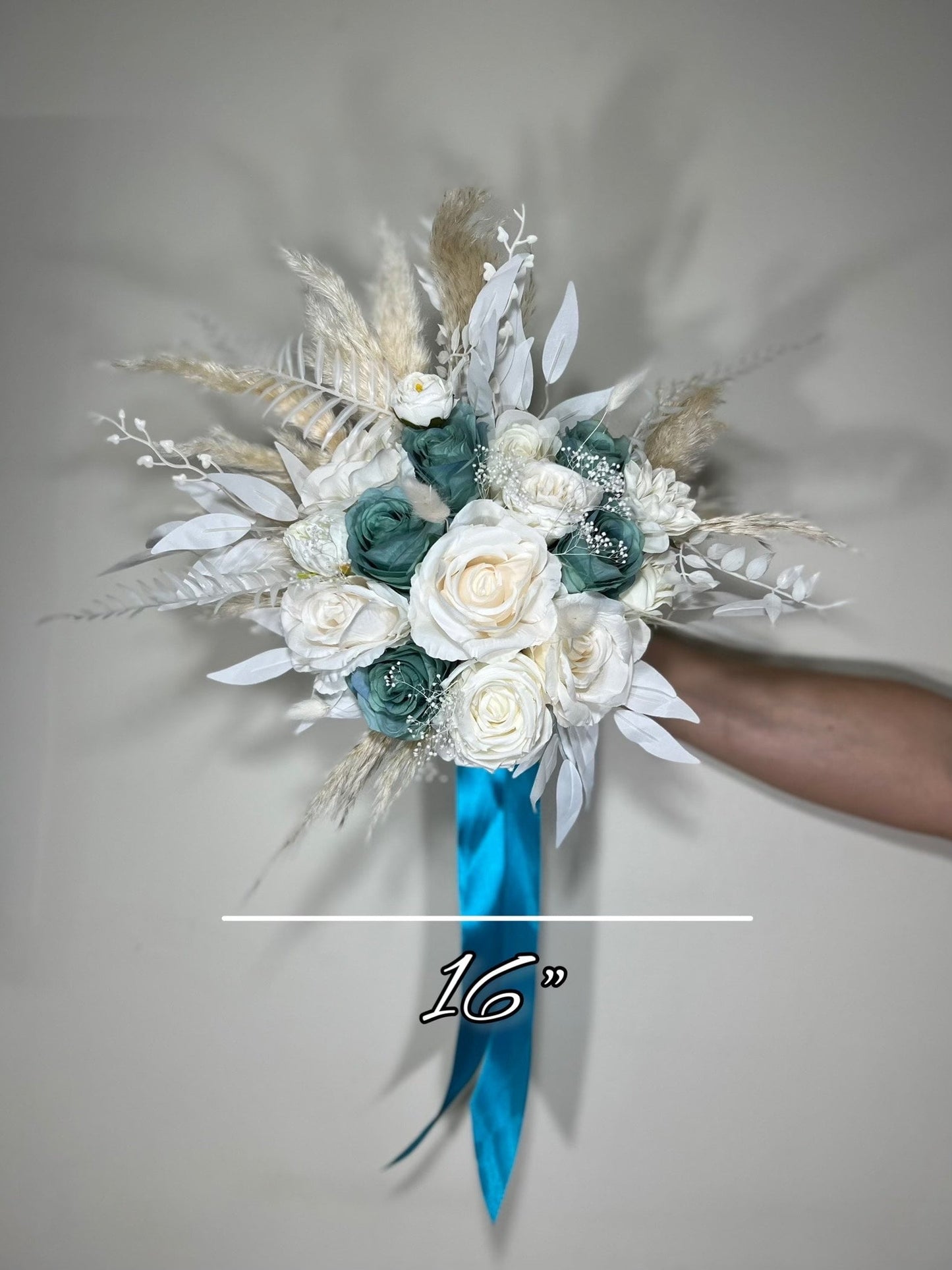 Wedding Teal Bouquet White Boho Bridal Ivory Wedding Teal Bouquet Blue Pampas Grass White Decor Bunny Tails Artificial Flower Reddit