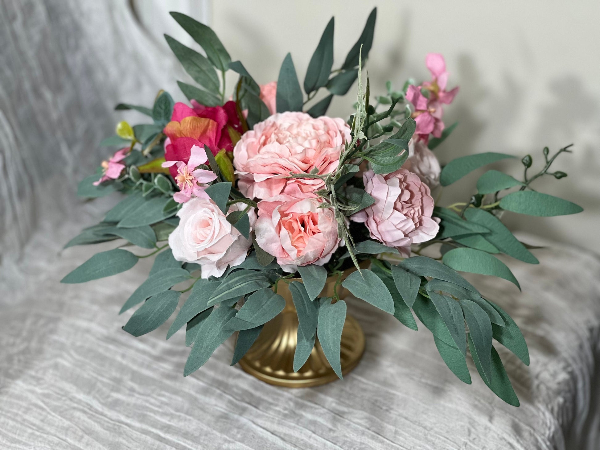 Wedding Pink Bouquet Wild Flower Bridal Dusty Rose Bouquet Bridesmaids White Orange Eucalyptus Fuchsia Spring Peony Artificial Flower