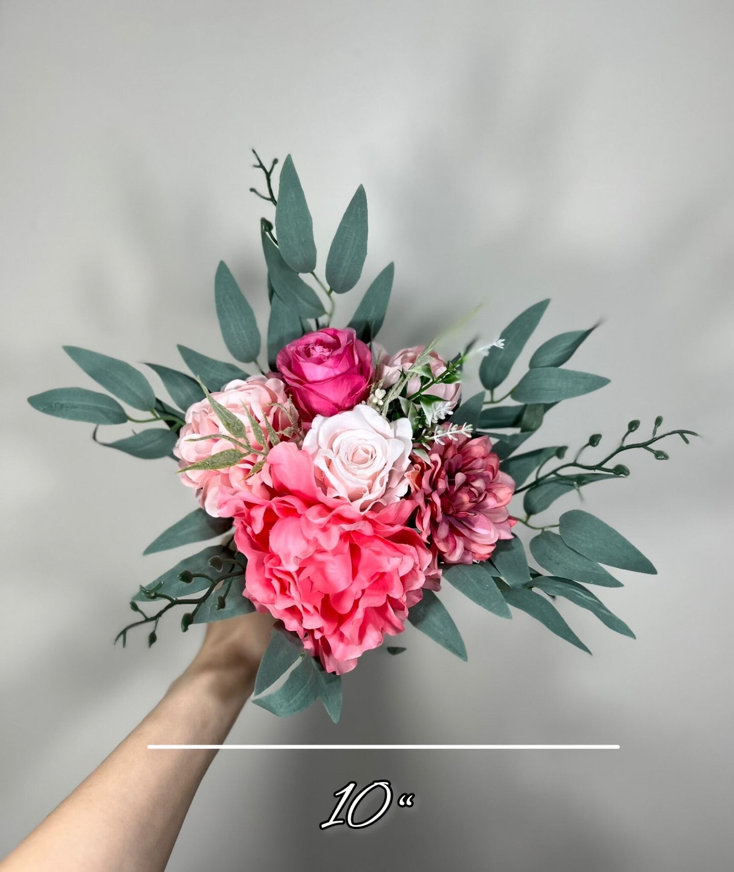 Wedding Pink Bouquet Wild Flower Bridal Dusty Rose Bouquet Bridesmaids White Orange Eucalyptus Fuchsia Spring Peony Artificial Flower