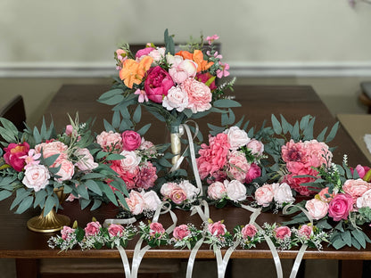 Wedding Pink Bouquet Wild Flower Bridal Dusty Rose Bouquet Bridesmaids White Orange Eucalyptus Fuchsia Spring Peony Artificial Flower