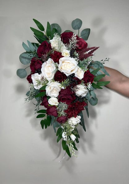 Wedding Christmas Bouquet Cascade Bridal Burgundy Cascading White Winter Bridesmaids Bouquet Christmas Ivory Rustic Christmas Tree Reddit
