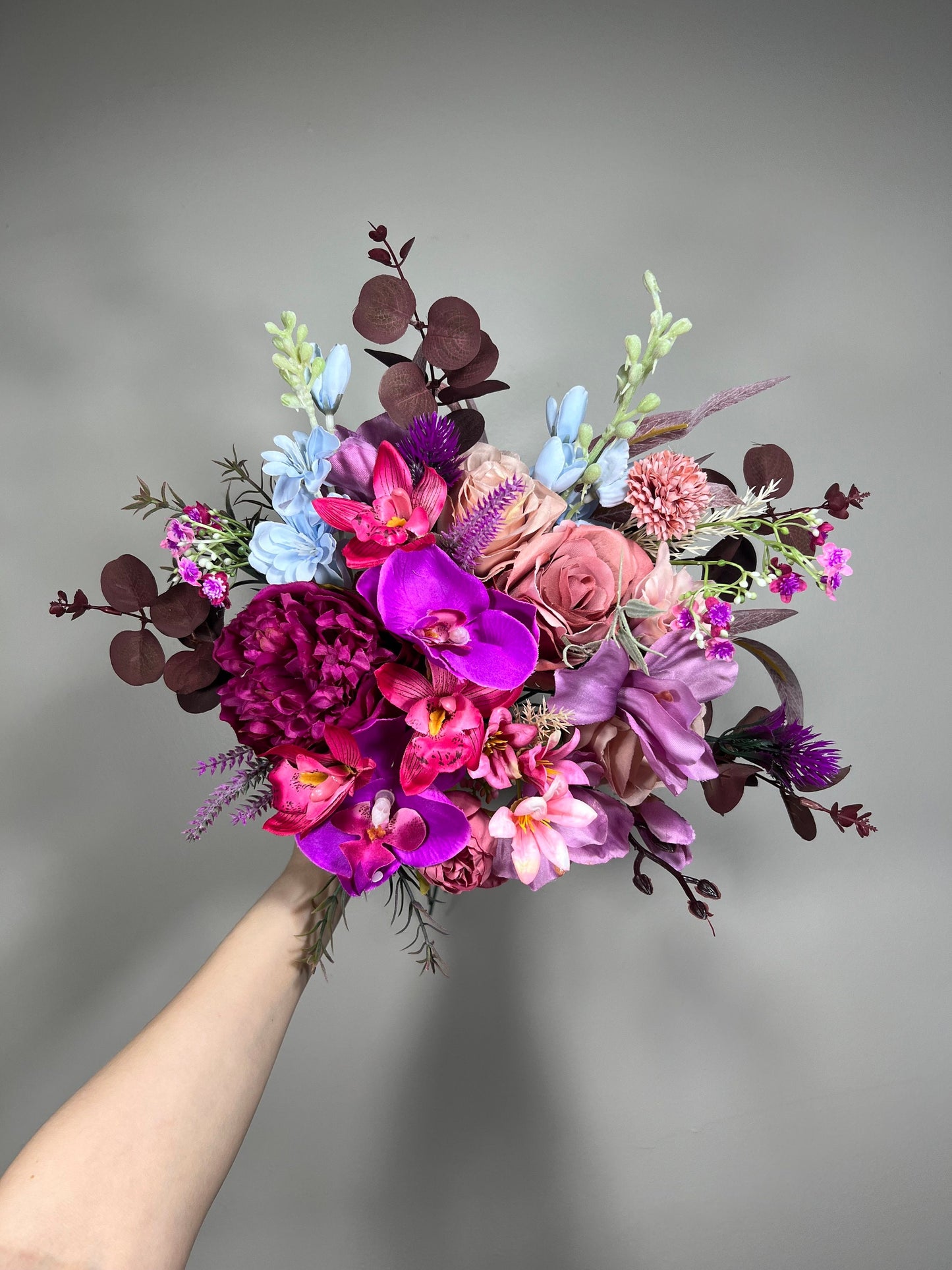 Wedding Bouquet Purple Orchid Bridesmaids Bouquet Hot Pink Fuchsia Pink Viva Magenta Orchid Bouquet Tropical Blue Purple Artificial Flower