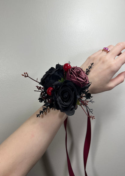 Black Bouquet Wedding Burgundy Bridal Bouquet Gothic Dusty Rose Halloween Bouquet Black Bridesmaids Bouquet Black Burgundy Artificial Flower