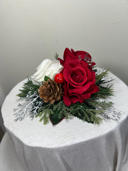 Cake Decoration Christmas White Wedding Topper Red Decor Cake Arrangements Wedding Cake Decoration Winter White Pine Cone Artificial Flower