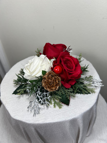 Cake Decoration Christmas White Wedding Topper Red Decor Cake Arrangements Wedding Cake Decoration Winter White Pine Cone Artificial Flower