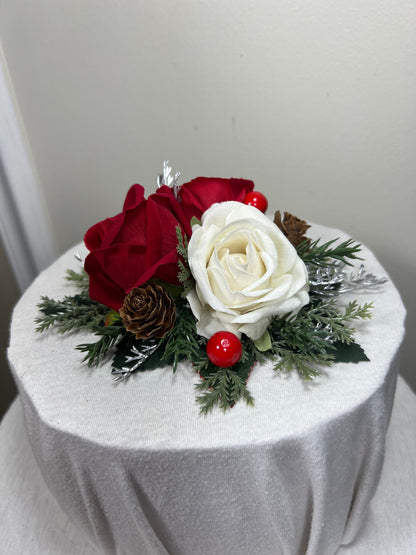 Cake Decoration Christmas White Wedding Topper Red Decor Cake Arrangements Wedding Cake Decoration Winter White Pine Cone Artificial Flower