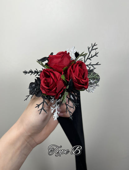 Red Corsage Wedding Wrist Corsage Red Bridesmaids Burgundy Corsage Pine Cone Winter Christmas Red Corage Artificial Flowers