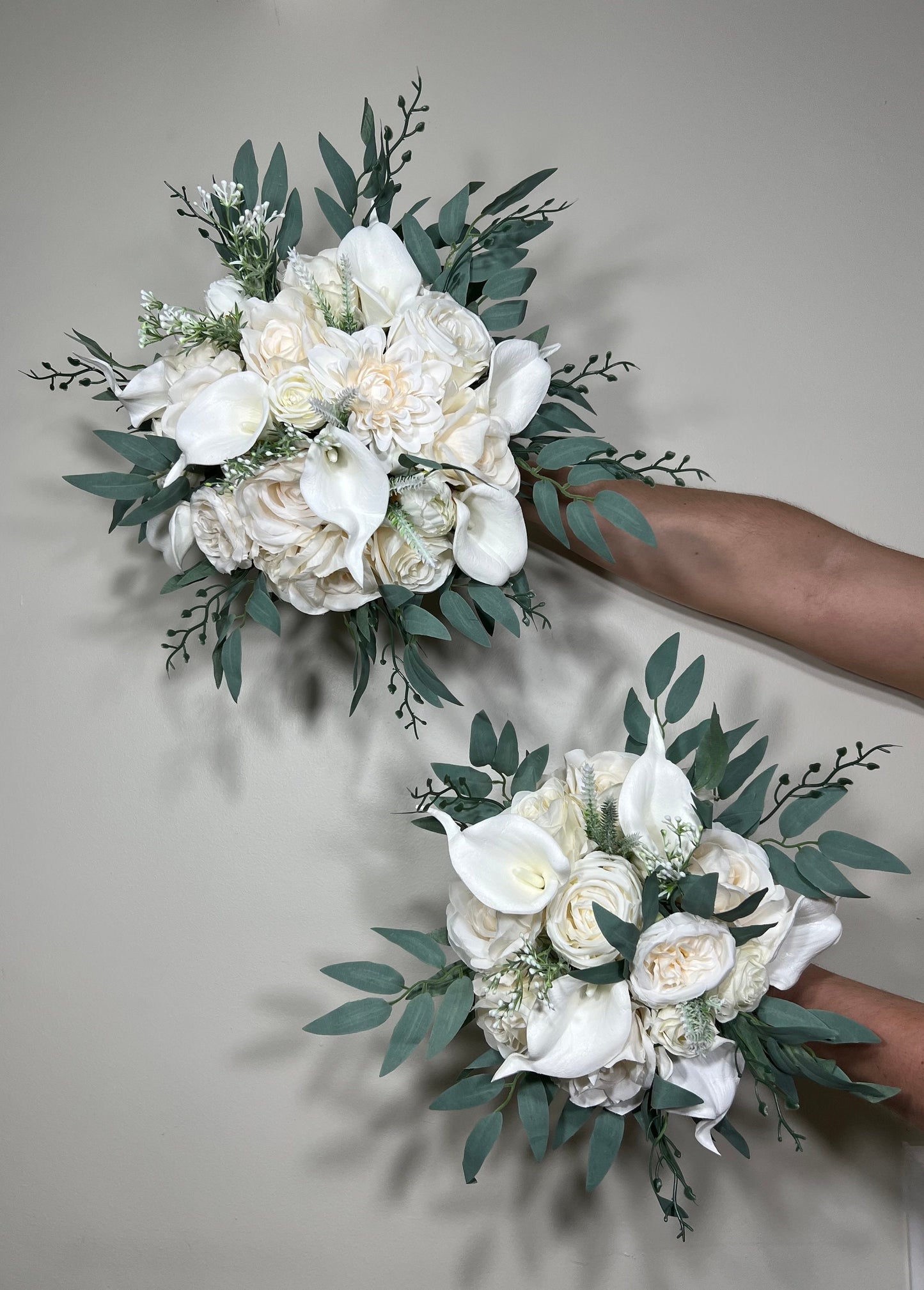Wedding Calla Lilies Bouquet White Bridal Ivory Bouquet Classic Sage Eucalyptus Greenery Calla Lily Bridesmaids Bouquet Artificial Flowers