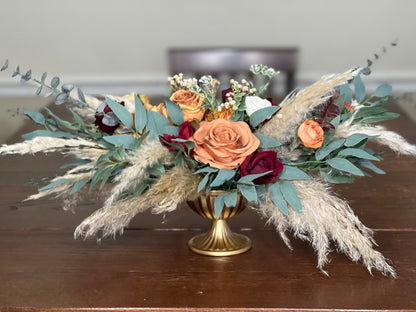 Wedding Bouquet Rust Burgundy Bouquet Bridal Terracotta Pampas Grass Bridesmaids Bouquet Burnt Orange Ivory Fall Hydrangea Artificial Flower