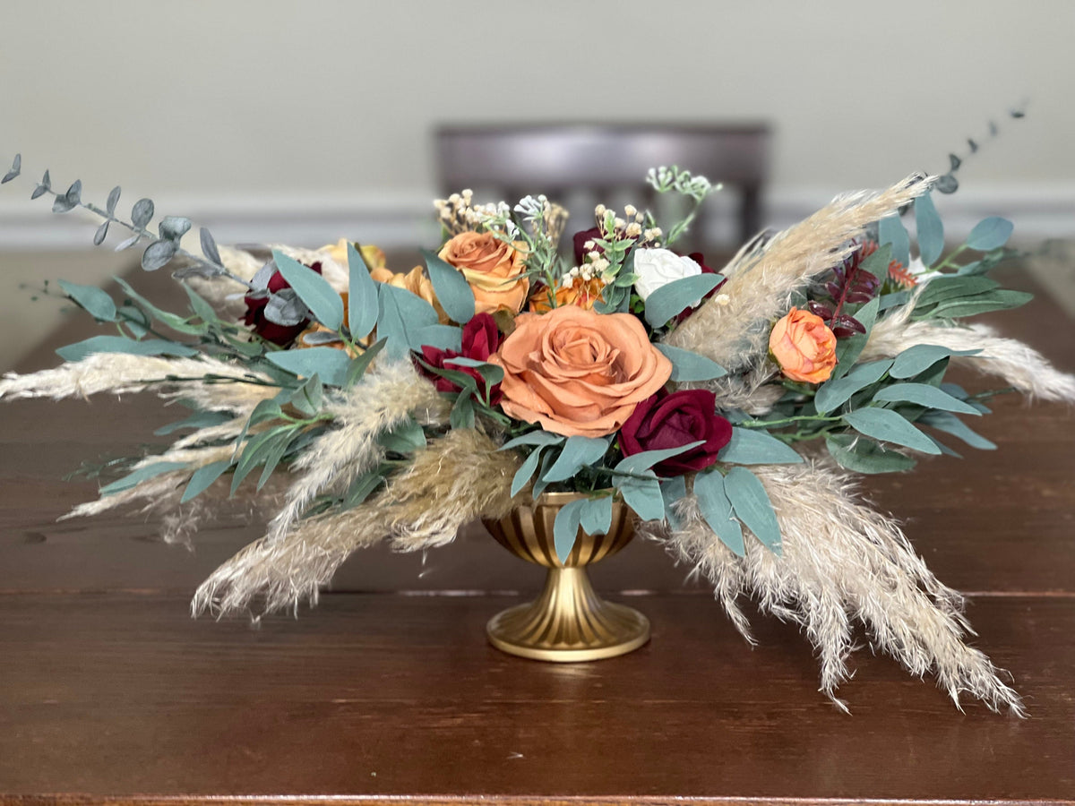 Wedding Bouquet Rust Burgundy Bouquet Bridal Terracotta Pampas Grass Bridesmaids Bouquet Burnt Orange Ivory Fall Hydrangea Artificial Flower