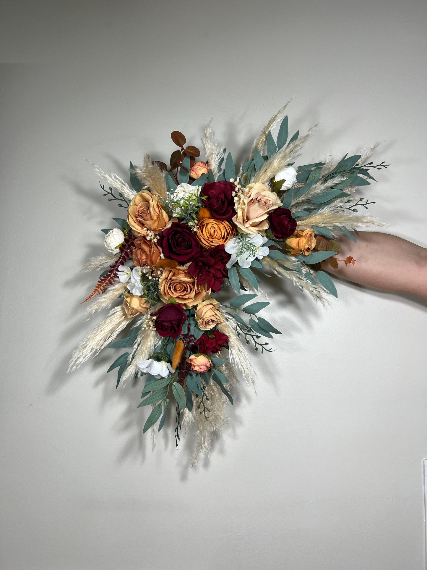 Wedding Bouquet Rust Burgundy Bouquet Bridal Terracotta Pampas Grass Bridesmaids Bouquet Burnt Orange Ivory Fall Hydrangea Artificial Flower