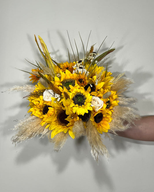 Sunflower Bouquet Wedding Boho Bridal Sunflower Wedding White Fall Decor Ivory Sunflower Bridesmaids Bouquet Pampas Grass Artificial Flowers