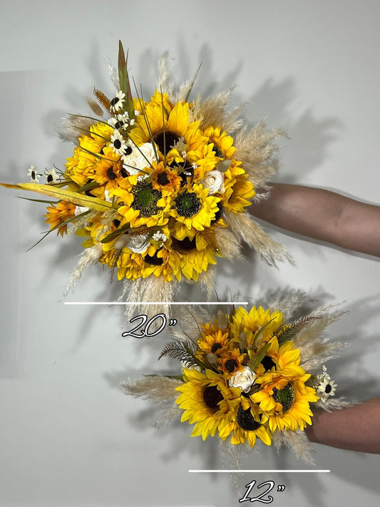 Sunflower Bouquet Wedding Boho Bridal Sunflower Wedding White Fall Decor Ivory Sunflower Bridesmaids Bouquet Pampas Grass Artificial Flowers