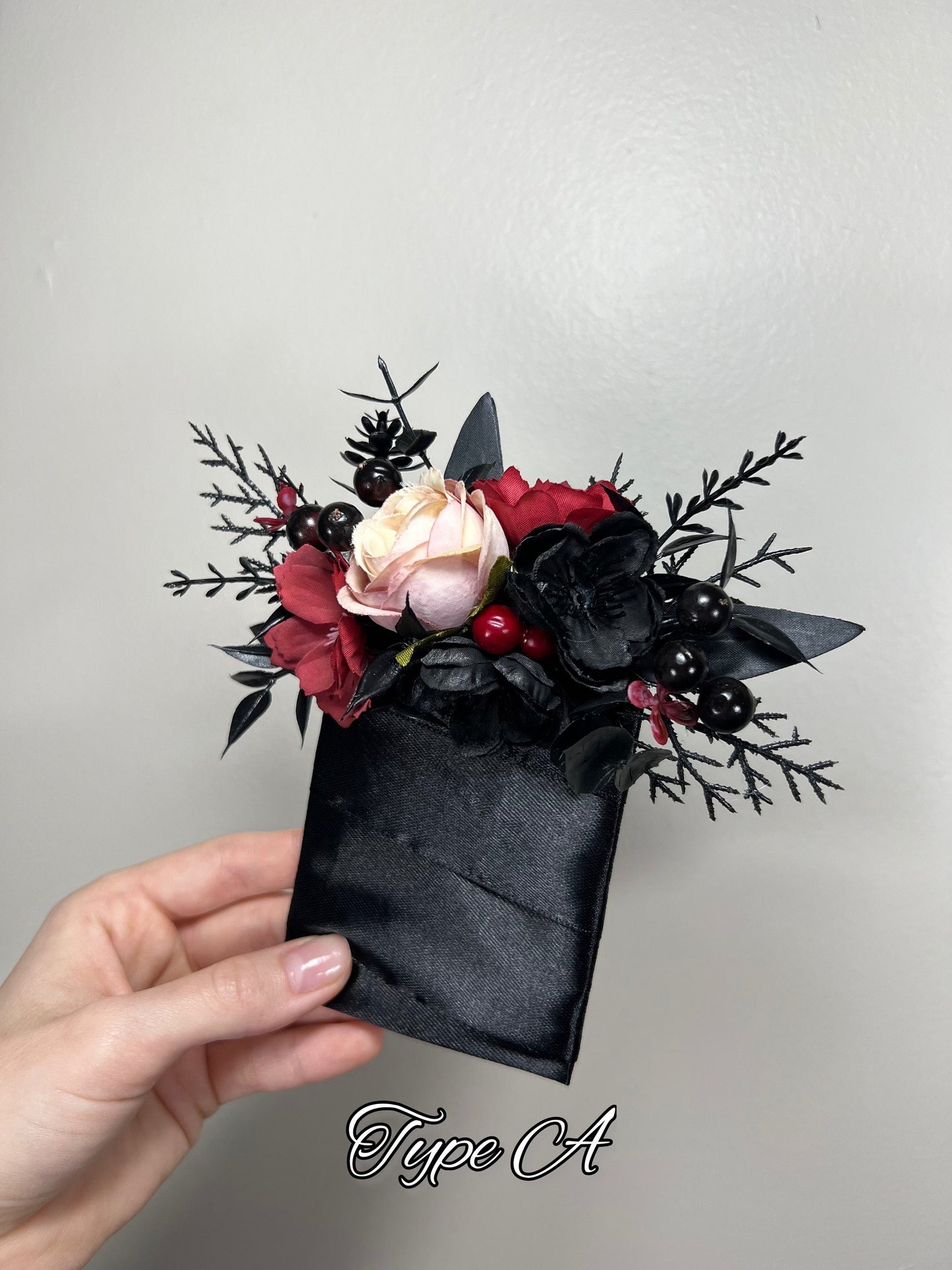 Wedding Pocket Boutonniere Black Groom Boutonnière Square Burgundy Groomsmen Halloween Burgundy Black Gothic Artificial Flowers
