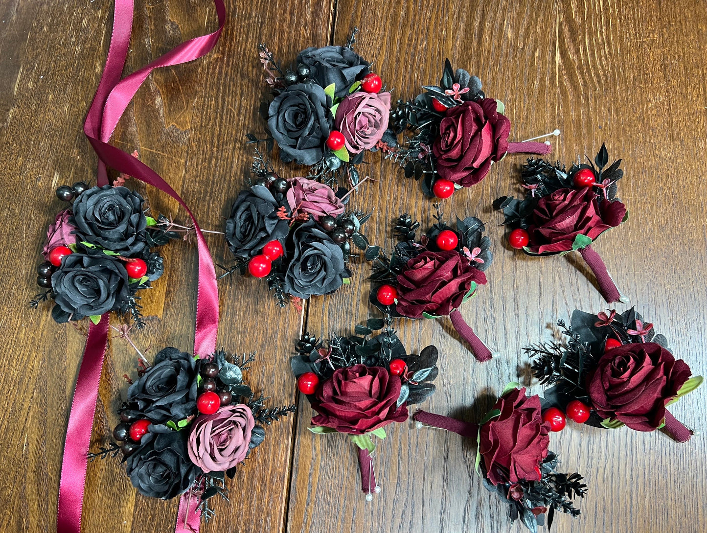 Black Bouquet Wedding Burgundy Bridal Bouquet Gothic Dusty Rose Halloween Bouquet Black Bridesmaids Bouquet Black Burgundy Artificial Flower