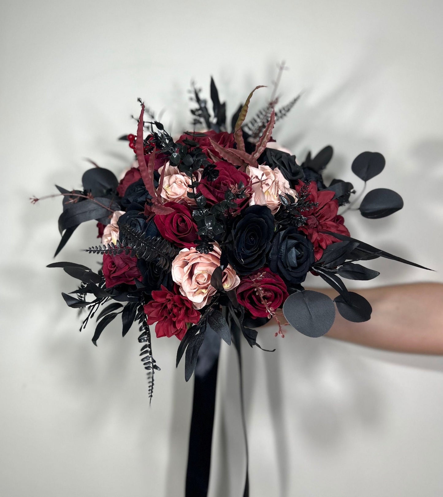 Black Bouquet Wedding Burgundy Bridal Bouquet Gothic Dusty Rose Halloween Bouquet Black Bridesmaids Bouquet Black Burgundy Artificial Flower